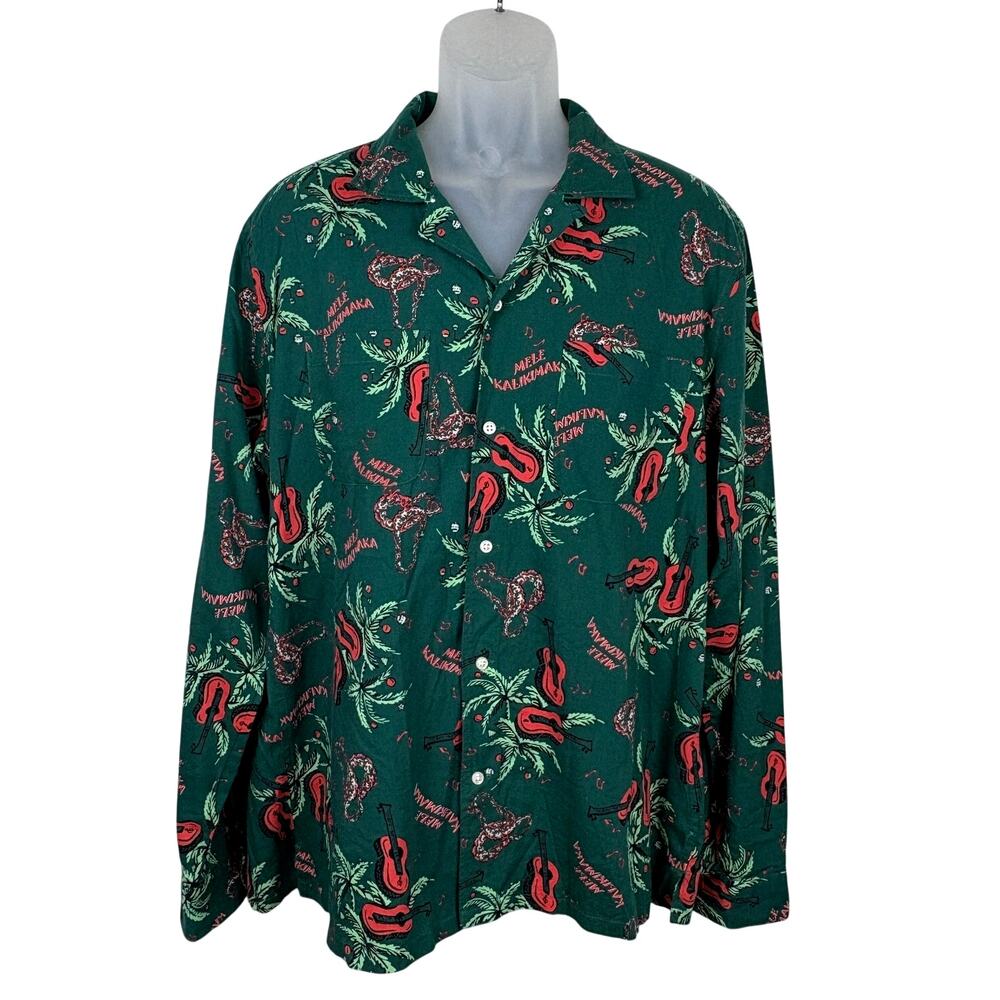 J.Crew Mele Kalikimaka Hawaiian Christmas Ukulele Camp Collar Retro Shirt L NWOT